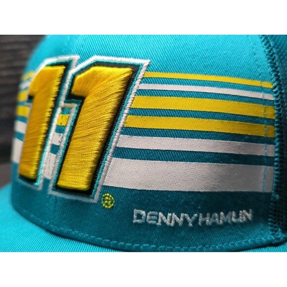 New NASCAR Denny Hamlin Striped #11 Mesh Blue Trucker Hat Cap OSFA Adult NWT - Picture 2 of 9